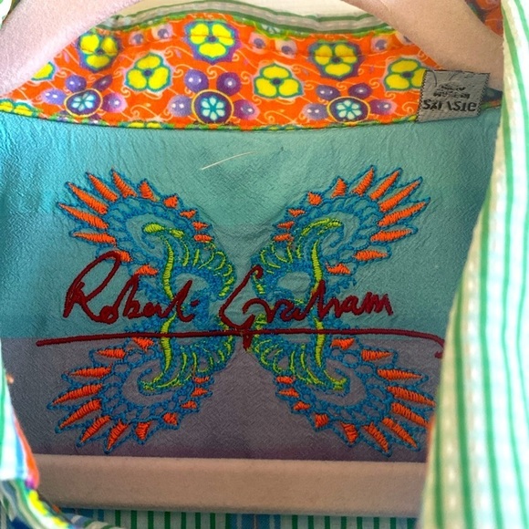 Robert Graham Men’s 2XL Flip Cuff dress Shirt Colorful striped Floral Party - Picture 4 of 10